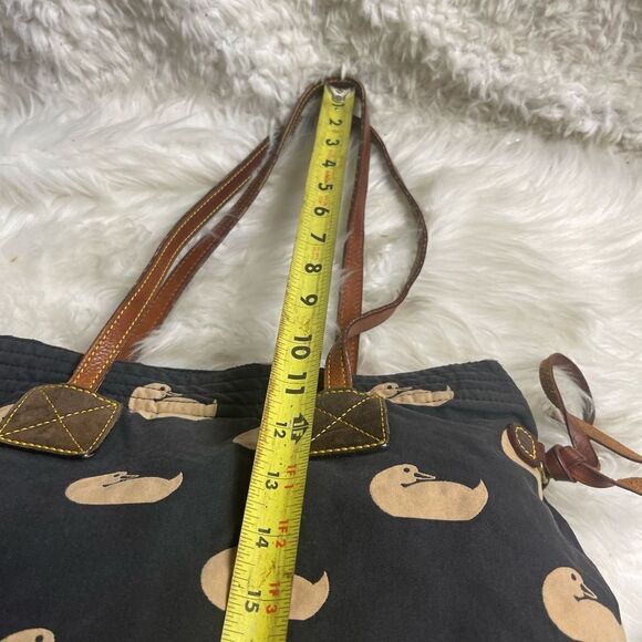 Dooney & Bourke Black & Tan Duck Logo Canvas Victoria shoulder bag brown straps - Picture 10 of 14